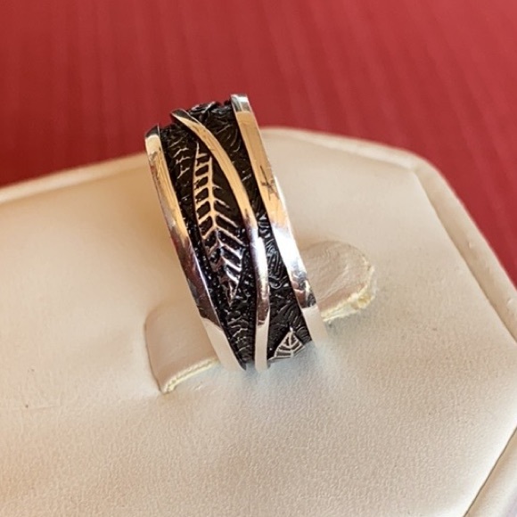 NEW 925 STERLING SILVER LEAF MEN’S WEDDING BAND - Picture 6 of 8